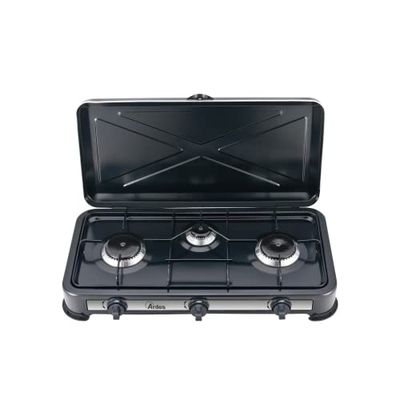 ARDES - AR1FG03 Cuisinière à gaz d'extérieur GPL Portable pour le camping 3 brûleurs avec couvercle en acier peint en noir - Classe d'efficacité énergétique A+++