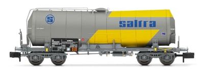 RENFE, wagon-citerne isolé à 4 essieux SALTRA pour le transport d'acide cianhidrique, livrée jaune-gris, ép. IV