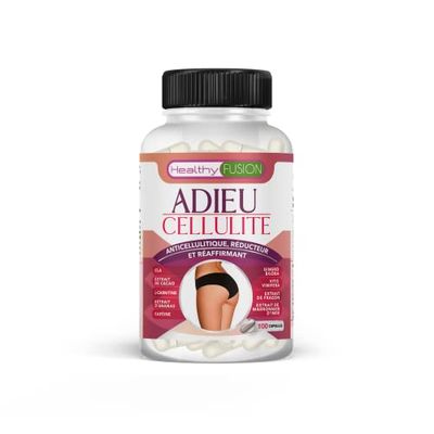 Healthy Fusion, Adieu Cellulite | Gélules Anti-Cellulite et Raffermissantes | Élimine la Peau d'Orange et Récupère l'Élasticité | Avec CLA, L-Carnitine et Caféine | 100 Gélules