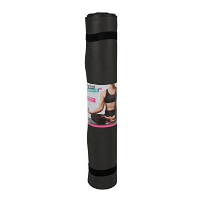 UPFIT - Activiteitsmat – afmetingen: 180 x 60 cm – kleur: zwart – 2 elastieken voor rolmat – gemakkelijk op te bergen en te vervoeren – schuimrubber geruit voor een betere grip op handen en voeten