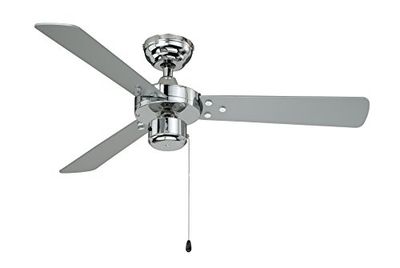 AireRyder - Cyrus plafondventilator zonder verlichting | Stille ventilator met trekschakelaar in glanzend chroom design, draaivleugels in zwart/zilver. Diameter 107 cm. (Kleur: Chroom en zwart/zilver)