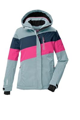 killtec Bambine e ragazze Giacca da sci/giacca funzionale con cappuccio e paraneve KSW 197 GRLS SKI JCKT, hell rauchblau/neon pink/nachtblau, 164, 43487-000