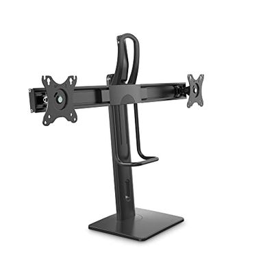 PureMounts Support de Moniteur pour Deux écrans, 2X Support de Moniteur VESA 75x75 à VESA 100x100, réglable en Hauteur en continu, inclinable, pivotant, Rotatif, Noir PM-OFFICE-ST-02