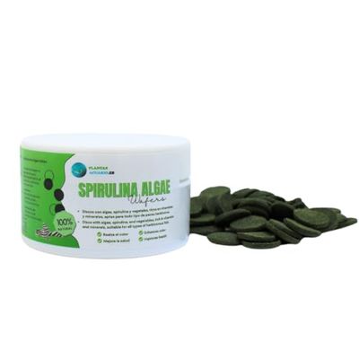Spirulina Algae Wafers 100 ml, Dischi di Spirulina, Alimenti Vegetali per Pesci a Base di Alghe e Spirulina, Cibo Naturale ed equilibrato per Pesci ed invertebrati erbivori.