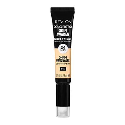 Revlon ColorStay Skin Awaken 5-in-1 Concealer, Correttore Viso Leggero e Cremoso a Lunga Durata con Caffeina e Vitamina C, per Imperfezioni, Occhiaie e Arrossamenti, 015 Light