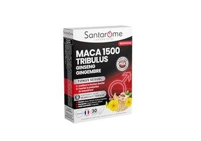 Santarome - Maca 1500 Tribulus Ginseng Gingembre - Complément alimentaire Tonus Sexuel - Améliore la fonction érectile - Tonifiant sexuel - Fortement dosé - 30 comprimés - Made In France - Végan