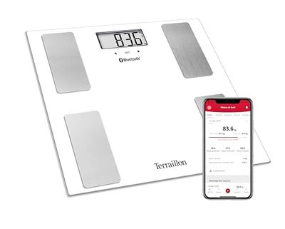 TERRAILLON SMART CONNECT Bilancia pesapersone Impedenziometrica - Analisi del cuerpo - BMI - 8 utenti - Bluetooth Low Energy - Capacità 160Kg - Bianco
