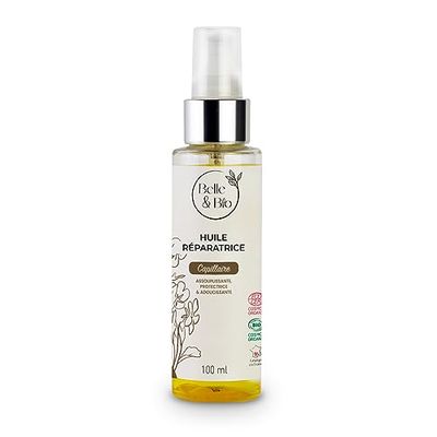 HUILE CHEVEUX BIO RÉPARATRICE - BELLE&BIO - Protège, Nourrit, Fortifie, Favorise la repousse - Certifié Bio Ecocert - 100 ml