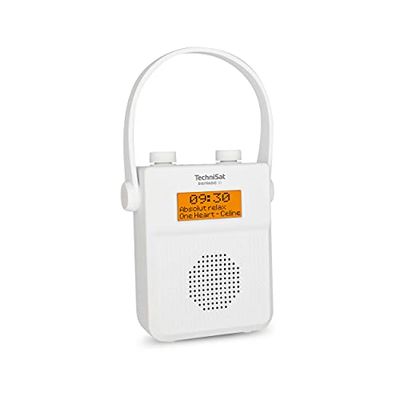 TechniSat DigitRadio 30 – vattentät DAB duschradio (FM, DAB-digitalradio, integrerat batteri, Bluetooth, vattentät enligt IPX5, väckarklocka, favoritminne, hörlursuttag) vit