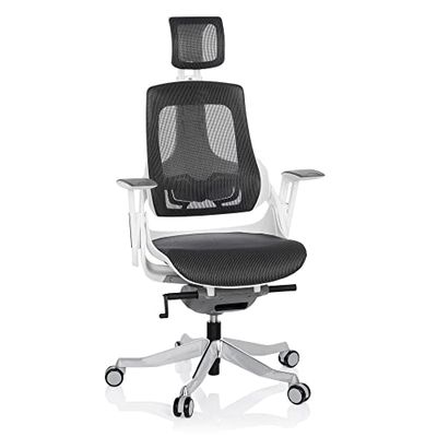 HJH OFFICE 640300 professionele bureaustoel SPEKTRE net wit/grijs ergonomische draaistoel met verstelbare rugleuning