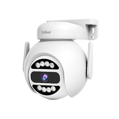 SRIHOME Red WiFi de Doble Banda de 4 MP, cámara de vigilancia PTZ, Seguimiento de Movimiento, visión Nocturna, IP66 Impermeable, Audio 2 vías, protección de la Vida privada, Uso Interior/Exterior
