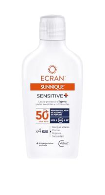 Ecran Sunnique Sensitive - Latte protettivo leggero per pelli sensibili SPF 50+ | Formula con pantenolo, impermeabile, senza profumo e alcool per pelli sensibili, 200 ml