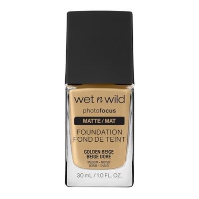 Wet n Wild - Photo Focus Foundation MATTE - Base com fórmula avançada, pele e maquilhagem impecáveis para a câmara e sem brilhos brancos, fórmula matadora - vegan, bege dourado, 1 unidade