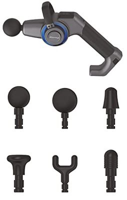 SEECODE Percussiemassagepistool, spiermassageapparaat met zwenkarm, 4 selecteerbare frequenties van 500 tot 2.500 impulsen/min, zwenkarm met 45° scharnier, 2 wisselaccu's, zwart