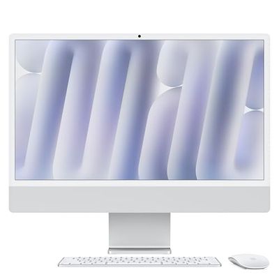 Apple iMac all-in-one desktop met M4-chip met 10 core CPU en 10 core GPU: 24-inch Retina-Display, 16GB centraal geheugen, SSD opslag van 512GB, bijpassende accessoires; Zilver