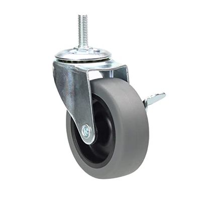 YEEMIGO 3 Inch Swivel Stem Casters with Safety Dual Locking, M8-1.25×1″ Threaded Stem Mount Industrial Caster Wheels, Heavy Duty PVC Castors Set of 4, Replacement for Furniture Workbench and Trolley.