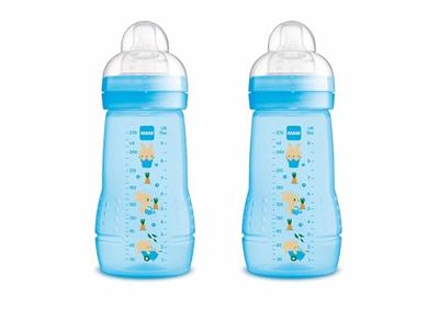 MAM Pack 2 Biberones, 2-4 Meses, 270ml, con Tetina 2 de Flujo Medio de Silicona de Fácil Aceptación, Fácil de Sostener, Fácil de Limpiar, MAM Easy Active, Azul Brillante, Pack de 2uds
