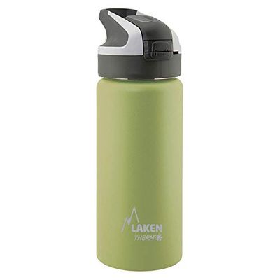 LAKEN Therm Summit Bouteille d'eau isotherme en acier inoxydable, Bouchon de Sport avec Paille, Grande Ouverture, 500ml, Kaki