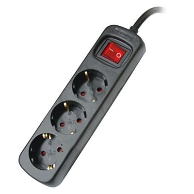 SILVER ELECTRONICS - Presa multipla con 3 prese con interruttore, nero, 3 prese, cavo da 1,5 metri, protezione per bambini, presa di terra, con protezione da sovratensioni