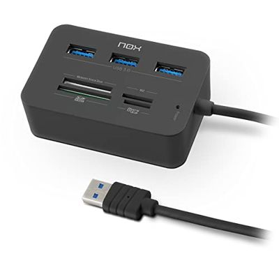 NOX XTREME PRODUCTS Card Reader Complete USB 3 -NXLITERDRONE- HUB USB y Lector de Tarjetas, USB 3.0, Windows XP / Vista / 7 / 8 / 10; Mac OS 10.x; Linux, Color Negro, 77 x 50 x 26 mm