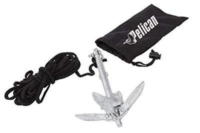 Pelican Compact Anchor Kit – för kajak, kanot, SUP – uppblåsbara eller små båtar – vikbar förvaringsväska – perfekt för fiske kajakbåtliv (0,7 kg), grå/svart