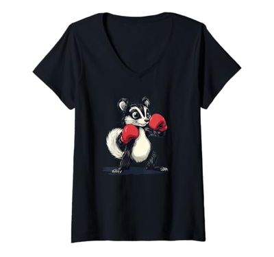 Donna Pretty Skunk Costume con guantoni da boxe Maglietta con Collo a V