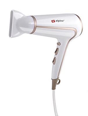alpina Seche Cheveux - Sèche-cheveux 1600-2000W - Hair Dryer à 3 niveaux de Chaleur - Cool Shot - Blanc/Or rose