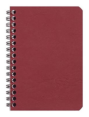 Clairefontaine - Ref 785922C - Age Bag Wirebound Notebook (100 Pages) - 9 x 14cm, Squared Rulings, 90gsm Brushed Vellum Paper, Pocket for Loose Documents - Red Cover