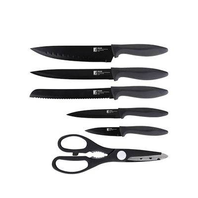 Bergner Osaka Set de 5 Cuchillos y Tijeras, Acero Inoxidable, Negro, 1 cm
