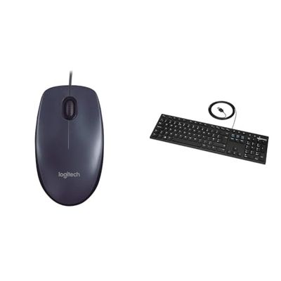 Logitech M90 Wired USB & Amazon Basics Low-Profile Wired USB Keyboard