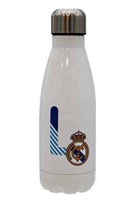 Real Madrid - roestvrijstalen waterfles, hermetische sluiting, met letter L-ontwerp in blauw, 550 ml, witte kleur, officieel product (CyP Brands)