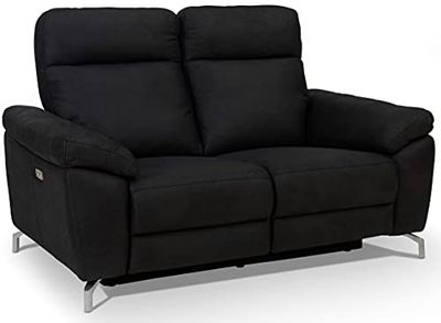Ibbe Design Sofá Reclinable con Función Relax Eléctrico con Reposapiés Negro 2 Plazas Selesta Tapizado en Tela Sillas Sillón de Salón Sala de Estar, 162x96x101 cm