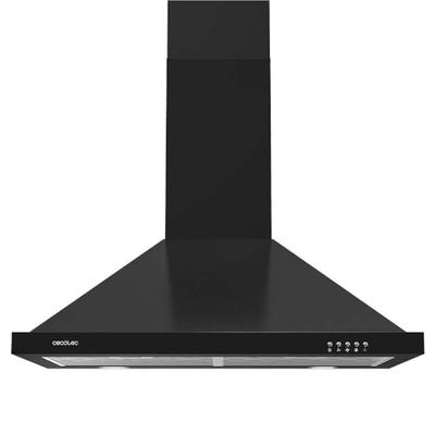 Cecotec Hotte Aspirante Pyramidale de 60 cm Bolero Flux PM 604300 Noir C. Moteur 105 W, Aspiration 430 m3/h, Commande Mécanique, 3 Niveaux de Puissance, Lumière, Filtre en Aluminium, Finition Noire