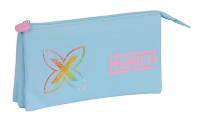Safta München CAPRI Pennenetui met drie vakken, voor kinderen, ideaal voor kinderen van schoolleeftijd, comfortabel en veelzijdig, kwaliteit en duurzaamheid, 22 x 3 x 12 cm, kleur, Lichtblauw,