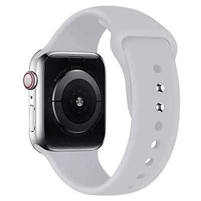 HiClothbo Compatibel met Apple Watch armband 38/40/41 mm, zachte siliconen armband, reservearmband voor iWatch Series 8 SE 7 6 5 4 3 2 1, Loudy Gray, loudy gray, 42/44/45mm