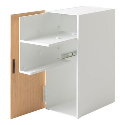 YAMAZAKI 2109 TOWER Game Console Organizer, white, Steel/Wood/Magnet/Silicone, 24.7 x 36.5 x 60.3 cm