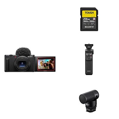 ‎Vlog camera ZV-1 II di Sony Fotocamera digitale ZV1M2BDI + Memoria SD-HC 256 GB SF-G256T + Sony GP-VPT2BT Shooting Grip Bluetooth GP-VPT2BT + Microfono Shotgun Sony ECM-G1