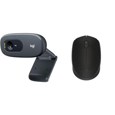 Logitech C270 HD Webcam, HD 720p/30fps, Widescreen HD Video Calling & M171 Wireless Mouse for PC, Mac, Laptop, 2.4 GHz with USB Mini Receiver