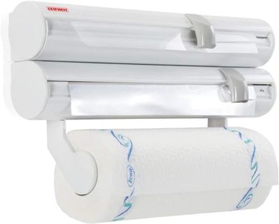 Leifheit Suporte de rolos de parede Rolly Mobil ComfortLine com suporte de rolos de cozinha, porta-rolos triplo com lâminas afiadas