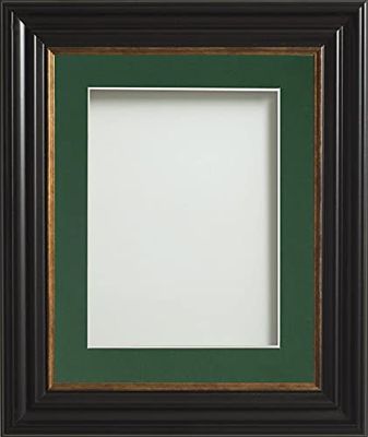 Frame Company Emson Black Picture Photo Frame with Bottle Green Mount - A4 for pic size 10x6 *Choice of Sizes* Fitted with Real Glass