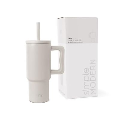 Simple Modern Kids 24 oz Tumbler with Handle and Silicone Straw Lid | Spill Proof and Leak Resistant | Reusable Stainless Steel Cup | Gift for Kids Boys Girls | Trek | 710ml | Almond Birch