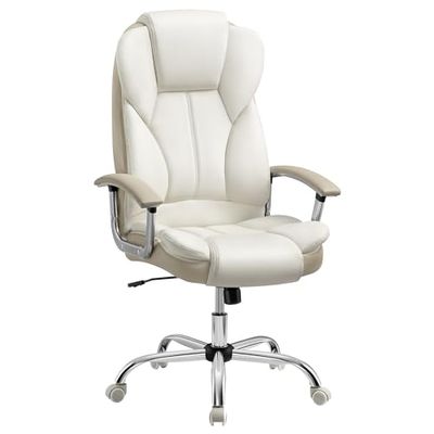 SONGMICS Chaise de Bureau, Fauteuil Gaming, Siège Ergonomique avec Accoudoirs, Réglable en Hauteur, Télétravail, Espace de Travail, Blanc Crème et Marron Caramel OBG057W01