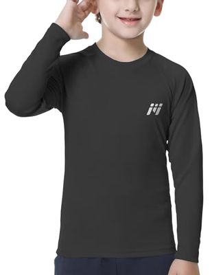 MEETWEE Boy Kid's Long Sleeve Rash Guard Shirt Black