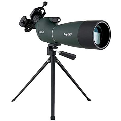 SVBONY SV28 - Cannocchiale con treppiede, caccia, 25-75 x 70, angolato, impermeabile, con adattatore per telefono, compatto, per tiro al bersaglio, uccelli, osservazione della fauna selvatica
