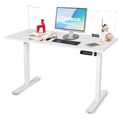 Todeco Elektrisch Zit/Sta-Bureau, 120 x 60 cm, In Hoogte Verstelbaar Bureau met 4 Geheugenhoogtes, Anti-Botsingssysteem en Kinderbeveiliging, Elektrisch Bureau voor Werken, Studeren en Games