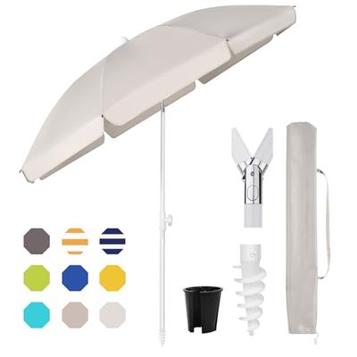 Sekey Parasol de Balcon 160 cm avec Housse de Protection & Adaptateur – Réglable en Hauteur et Inclinaison, UPF 50+ pour Jardin, Terrasse & Plage (Rond, Résistant au Vent)