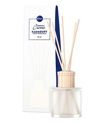 NIVEA Parfum d'ambiance original (70 ml), bâtonnets parfumés avec la célèbre note de crème NIVEA, bâtonnets de parfum d'ambiance délicats dans un récipient en verre dépoli, idéal comme cadeau