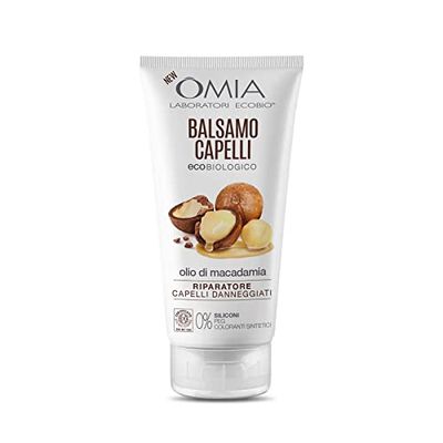 Omia, Balsamo Capelli Eco Bio con Olio di Macadamia, Per Capelli Danneggiati, Riparatore e Ristrutturante, Adatto ad un Uso Frequente, Senza Siliconi, Dermatologicamente Testato - Flacone da 180 ml