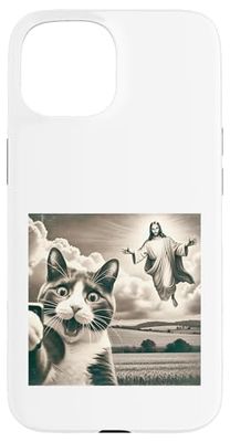 iPhone 15 Funny Cat Selfie Return of Jesus Christian Rapture Faith Case