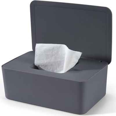 Cheerhom Wet Wipes Box for Baby, Wet Wipes Box for Wet Toilet Paper, Grey Storage Box with Lid Holds Wipes, Wet Paper Box for Home and Office
